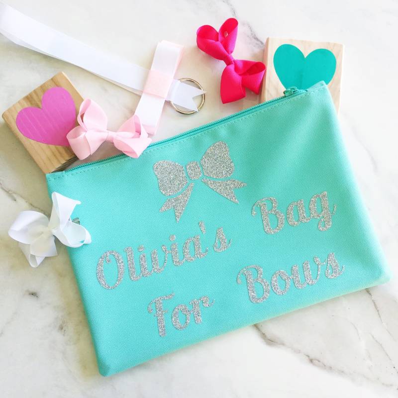 Mädchen Personalisierte Tasche/Bogen Geschenktüte/Set/Haar Beugt/Haarspangen Personalisierte/Make-Up Tasche/Pink/Blau/Türkis/Bogen Tasche von CandyBowsuk