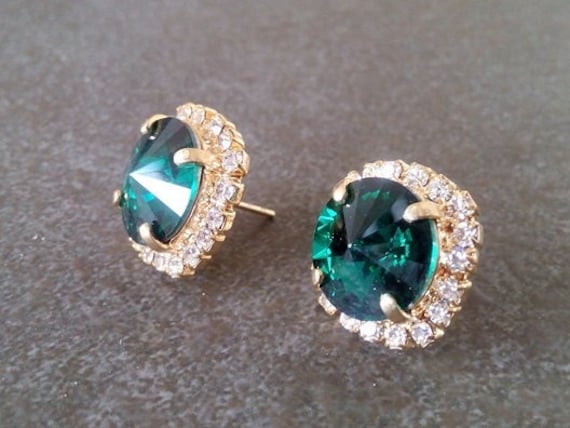 Smaragd Swarovski Kristall Ohrstecker, 14K Gold Gefüllt von CandyCrystalsJewelry