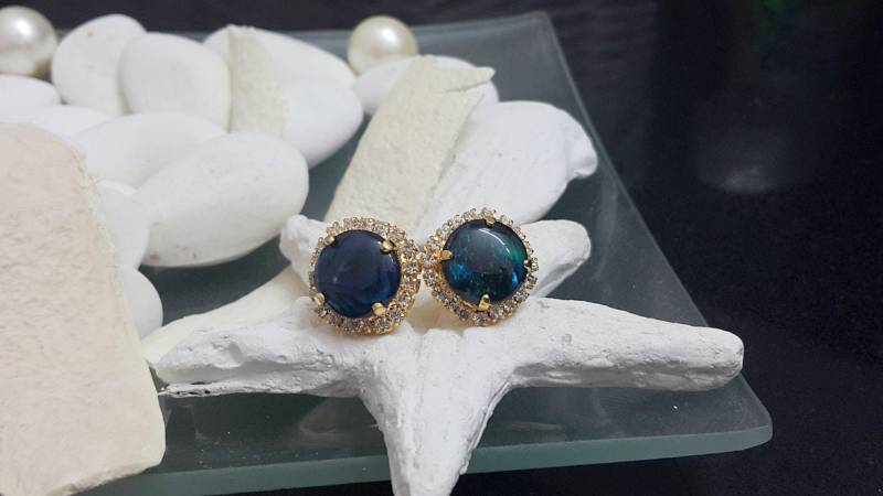 Perlmutt Ohrstecker, Swarovski Kristall, 14K Gold Filled Ohrringe von CandyCrystalsJewelry