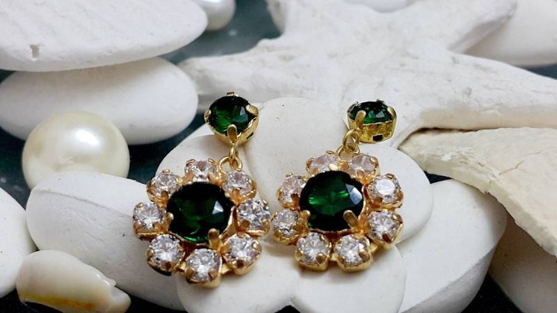 Smaragd Ohrringe, Ohrstecker, Swarovski Brautjungfern Frauen Ohrstecker Set von CandyCrystalsJewelry