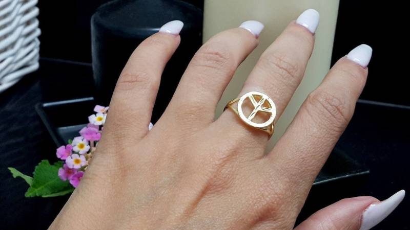 14K Gold Filled Peacezeichen Ring Doppelband Symbol Schmuck von CandySimpleJewelry