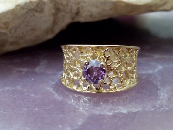 Amethyst Ring 14K Gold Gefüllter Filigraner Ehering von CandySimpleJewelry