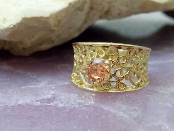 Citrin Edelstein-Ring 14K Gold Gefülltes Breites Band von CandySimpleJewelry