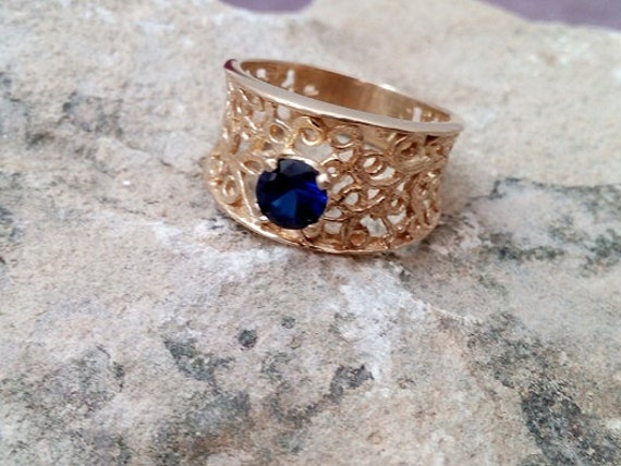Filigraner Gold Filled Lab Saphir Ring September Geburtsstein von CandySimpleJewelry