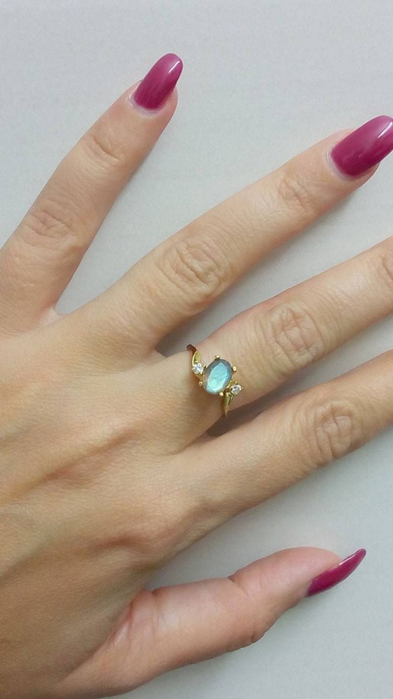 Labradorit Drei Stein Ring 14K Gold Gefüllter Edelstein Ring von CandySimpleJewelry