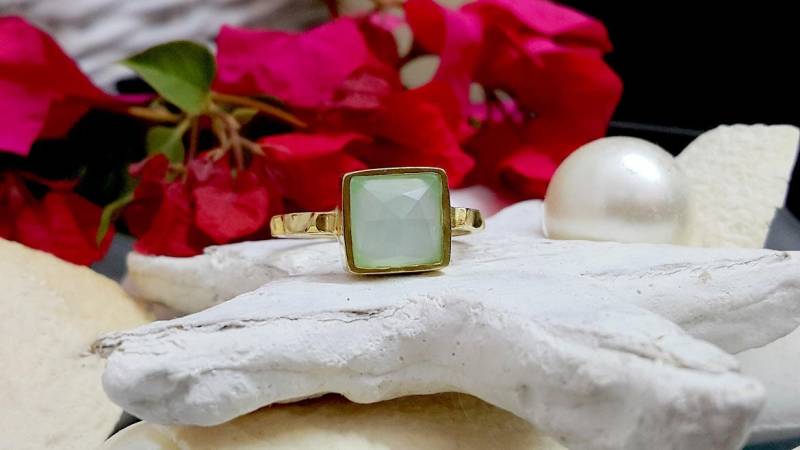 Vintage 14K Gold Filled Ring Mint Chalcedon Quadrat Edelstein von CandySimpleJewelry