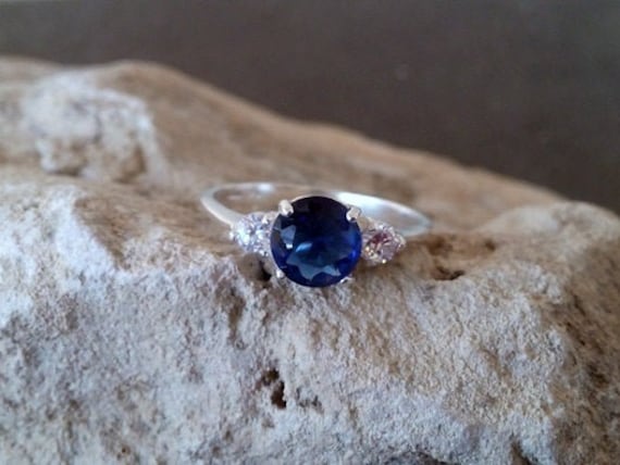 sterling Silber Verlobungsring Lab Sapphire & Quarze von CandySimpleJewelry