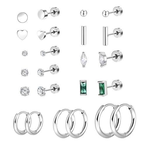12 Paar Ohrringe Set für Mehrere Ohrlöcher 316L Chirurgenstahl Ohrstecker und Klein Creolen für Helix Piercings Lobe Conch Helix Tragus Piercing Knorpel Ohrringe Rund Herz Zirkonia von Candyfancy