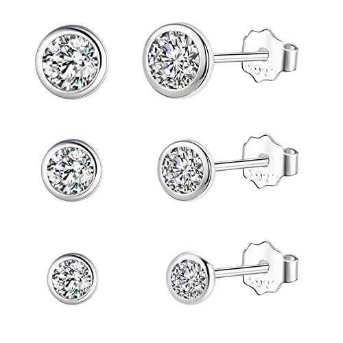 3 Paar Kleine Ohrstecker 3mm 4mm 5mm Mini Zirkonia Ohrringe Set Für 3 Ohrlöcher Sterling Silber 925 Ohrringe für Damen Herren Mädchen von Candyfancy