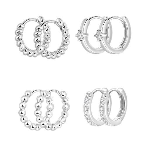 4 Paar Ohrringe Set für Mehrere Ohrlöcher 316L Chirurgenstahl Klein Creolen für Helix Piercings Lobe Conch Helix Tragus Piercing Knorpel Ohrringe 10mm Creolen von Candyfancy