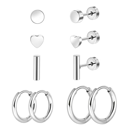 5 paar Ohrringe Set für Mehrere Ohrlöcher 316L Chirurgenstahl Ohrstecker und Klein Creolen für Helix Piercings Lobe Conch Helix Tragus Piercing Knorpel Ohrringe Herz Bar Rund von Candyfancy