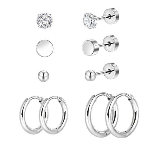 5 paar Ohrringe Set für Mehrere Ohrlöcher 316L Chirurgenstahl Ohrstecker und Klein Creolen für Helix Piercings Lobe Conch Helix Tragus Piercing Knorpel Ohrringe Rund Kugel Zirkonia von Candyfancy