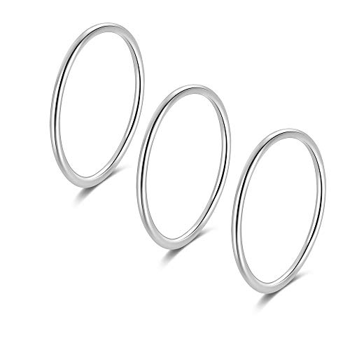 Candyfancy 1,2 MM Vorsteckringe Schmal 925 Sterling Silber Filigraner Schlichte Bandringe Stacking Midi Knuckle Band Knöchelringe Stapelringe Rings 3 Stücke Set Größe 43 (13.7) von Candyfancy