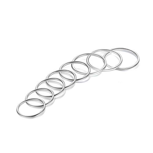 Candyfancy 1,2 MM Vorsteckringe Schmal 925 Sterling Silber Filigraner Schlichte Bandringe Stacking Midi Knuckle Band Knöchelringe Stapelringe Rings 8 Stücke Set Größe 43 (13.7) - 58 (18.5) von Candyfancy