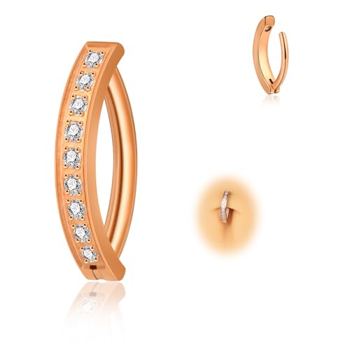 Candyfancy 14G Clicker Bauchnabelpiercing Titan Antiallergie Bauchnabelpiercing Rosegold 10mm Zirkonia Nabelpiercing Belly Piercing Bauchnabel Körperschmuck für Damen Herren von Candyfancy