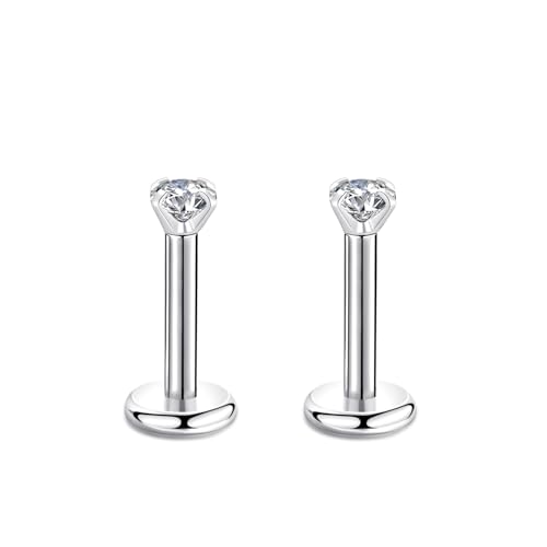 Candyfancy 18G/1.0MM Helix Tragus Piercing Ohr Lip Labret 2MM Kubikzirconia Gem Ohrschmuck Kristall Knorpel Ohrstecker Zirkonia Ohrringe 6MM Stange von Candyfancy