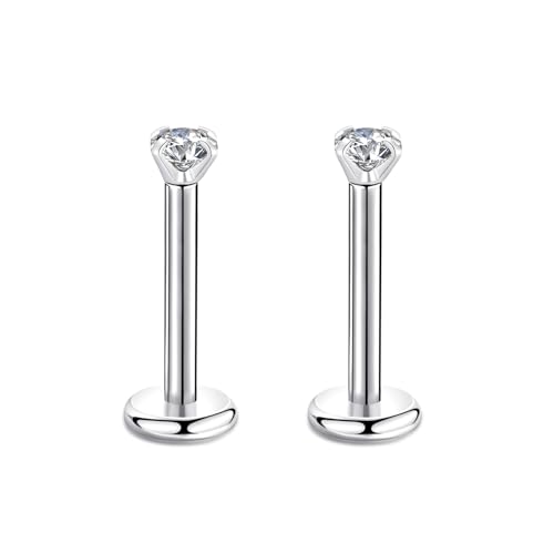 Candyfancy 18G/1.0MM Helix Tragus Piercing Ohr Lip Labret 2MM Kubikzirconia Gem Ohrschmuck Kristall Knorpel Ohrstecker Zirkonia Ohrringe 8MM Stange von Candyfancy