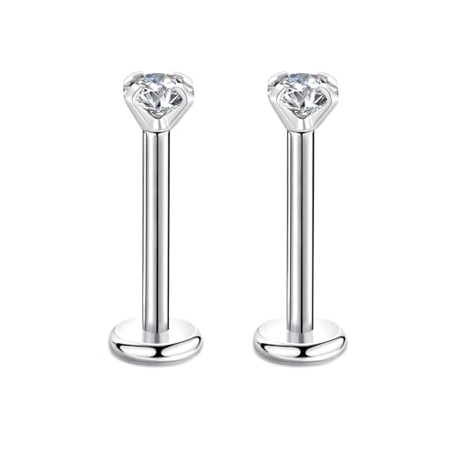 Candyfancy 18G/1.0MM Helix Tragus Piercing Ohr Lip Labret 3MM Kubikzirconia Gem Ohrschmuck Kristall Knorpel Ohrstecker Zirkonia Ohrringe 10MM Stange von Candyfancy