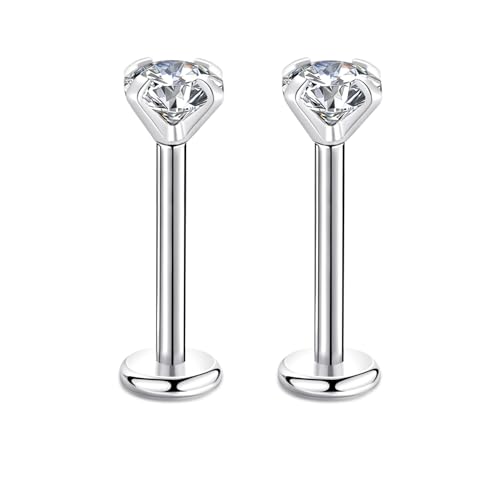 Candyfancy 18G/1.0MM Helix Tragus Piercing Ohr Lip Labret 4MM Kubikzirconia Gem Ohrschmuck Kristall Knorpel Ohrstecker Zirkonia Ohrringe 10MM Stange von Candyfancy