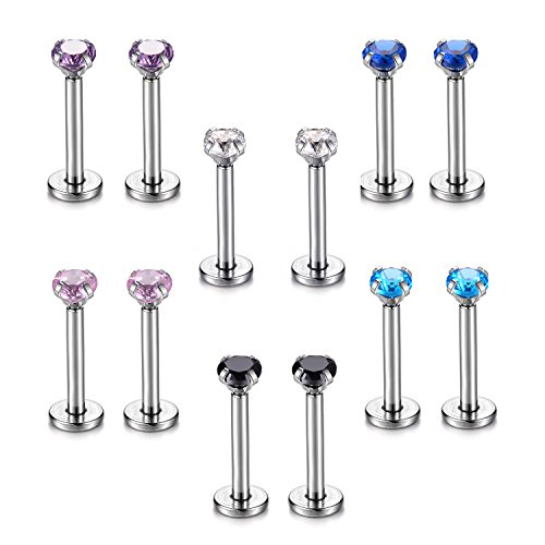 Candyfancy 6 Paar Ohrringe Edelstahl 16G Helix Piercings Set Tragus Labret Lippe Ohr 3MM Zircon Kristall 8MM Stange Knorpel Ohrstecker für Damen Mädchen von Candyfancy