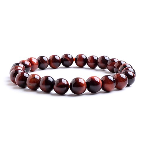 Candyfancy 8MM Perlen Armbänder Rotes Tigerauge Armband Bergkristall Beads Elastisch Natürlich Stein Damen Herren von Candyfancy