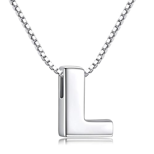 Buchstaben Kette - Buchstabenkette Kette mit Buchstabenanhänger Silber Halskette Kettenanhänger Initialen Silberkette Damen 925 (Kette mit buchstabe L) von Candyfancy