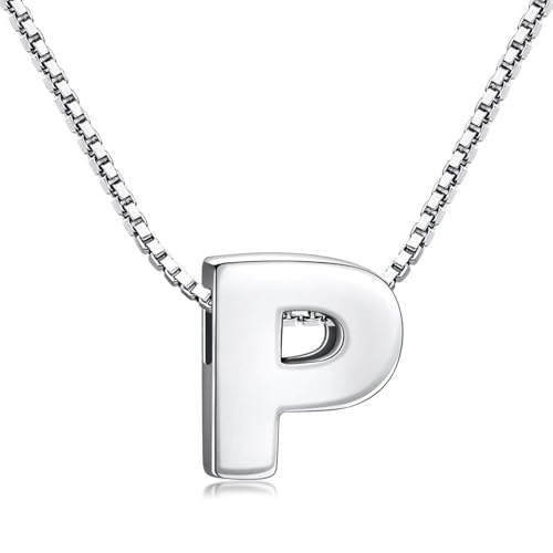 Candyfancy Buchstaben Kette - Buchstabenkette Kette mit Buchstabenanhänger Silber Halskette Kettenanhänger Initialen Silberkette Damen 925 (Kette mit buchstabe P) von Candyfancy