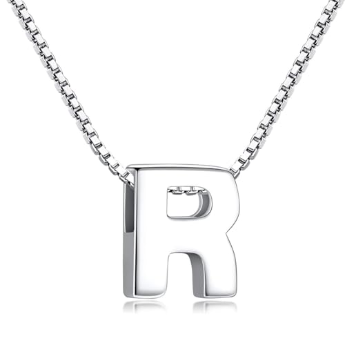 Candyfancy Buchstaben Kette - Buchstabenkette Kette mit Buchstabenanhänger Silber Halskette Kettenanhänger Initialen Silberkette Damen 925 (Kette mit buchstabe R) von Candyfancy