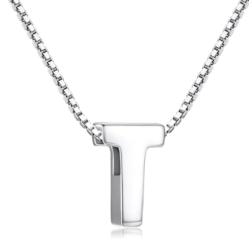 Buchstaben Kette - Buchstabenkette Kette mit Buchstabenanhänger Silber Halskette Kettenanhänger Initialen Silberkette Damen 925 (Kette mit buchstabe T) von Candyfancy