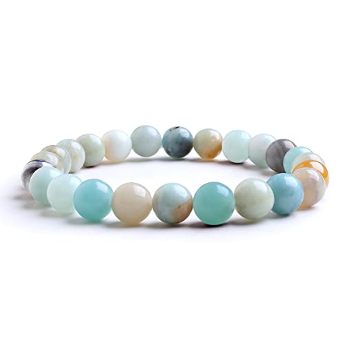 Candyfancy Amazonit Armband Bergkristall Perlen 8MM Bead Elastisch Natürlich Stein Armbänder Damen Herren von Candyfancy