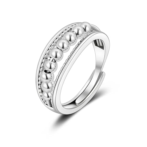 Candyfancy Anxiety Ring Silber 925 Damen Verstellbare Spinner Ring Anti Stress Fidget Ring für Frauen Angstring Silber Stress Ringe, Schmuck Geschenke Frauen Bead von Candyfancy