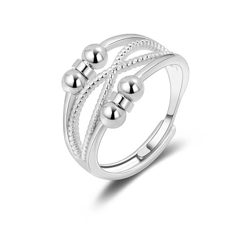Candyfancy Anxiety Ring Silber 925 Damen Verstellbare Spinner Ring Anti Stress Fidget Ring für Frauen Angstring Silber Stress Ringe, Schmuck Geschenke Frauen Kreuz von Candyfancy