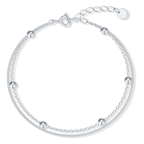Candyfancy Armband für Damen Silber 925 Einfach Double Layer Silberarmband Verstellbare Armbänder Armkette Geschenke für Frauen Mädchen Freundin Mama von Candyfancy