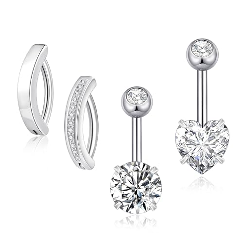 Candyfancy Bauchnabelpiercing Barbell 4stk Set 316L Chirurgenstahl 14 Gauge Bauchnabel Piercing 10mm Zirkonia Barbell Clicker Nabelpiercing Piercing Schmuck für Damen Herren von Candyfancy