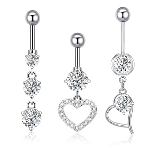 Candyfancy Bauchnabelpiercing Hängend Barbell 3stk Set 316L Chirurgenstahl 14 Gauge Bauchnabel Piercing 10mm Herz Bauchnabelpiercing Nabelpiercing Piercing Schmuck für Damen Herren von Candyfancy