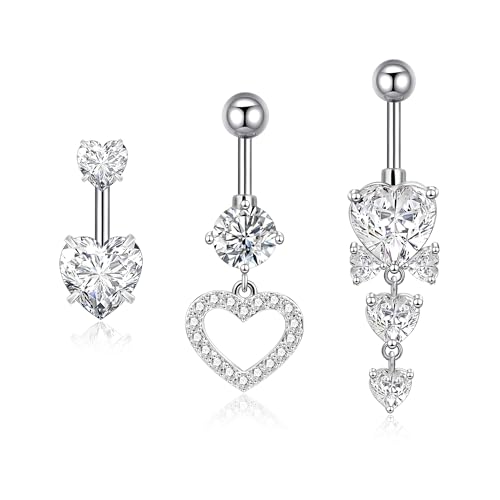 Candyfancy Bauchnabelpiercing Hängend Barbell 3stk Set 316L Chirurgenstahl 14 Gauge Bauchnabel Piercing 10mm Herz Nabelpiercing Piercing Schmuck für Damen Herren von Candyfancy