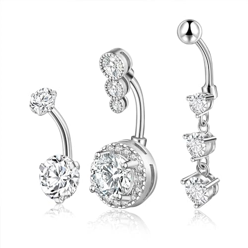 Candyfancy Bauchnabelpiercing Hängend Barbell 3stk Set 316L Chirurgenstahl 14 Gauge Bauchnabel Piercing 10mm Zirkonia Nabelpiercing Piercing Schmuck für Damen Herren von Candyfancy