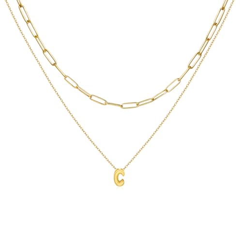 Candyfancy Buchstabe kette Gold Layered Kette mit Buchstaben Anhänger Personalisierte Edelstahl Vergoldete Buchstabenkette für Damen Mädchen C von Candyfancy