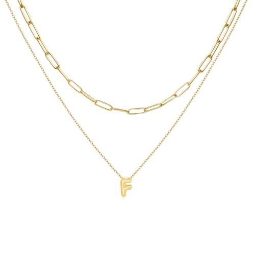 Candyfancy Buchstabe kette Gold Layered Kette mit Buchstaben Anhänger Personalisierte Edelstahl Vergoldete Buchstabenkette für Damen Mädchen F von Candyfancy