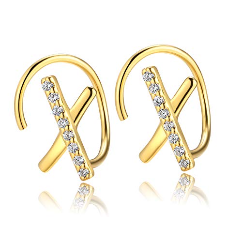 Zirkonia Kreuz Ohr Crawler Silber 925 Threader Ohrstecker Klemmen offene Creolen Clip cuff wrap Ohrringe Ear Climber Earrings Vergoldete von Candyfancy