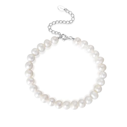 Candyfancy Damen Perlenarmband echte Süßwasserperlen, barocker Stil, Perlen Armband für Frauen und Mädchen, 925 Silber Verlängerungskette Länge 18+5CM von Candyfancy