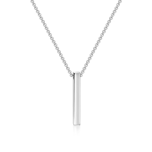 Candyfancy Edelstahl Halskette Herren Kette Mit Anhänger Quader Bar 61CM für Männer Damen Pärchen Schmuck Geschenk Silber Länge 61cm Schlangenkette von Candyfancy