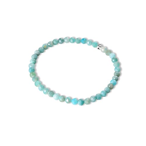 Candyfancy Edelstein Armband mit 4mm Silber 925 Perlen Echtes Naturstein Armband Damen Natürliche Echte Amazonit Steine Perlenarmband Länge 18cm von Candyfancy