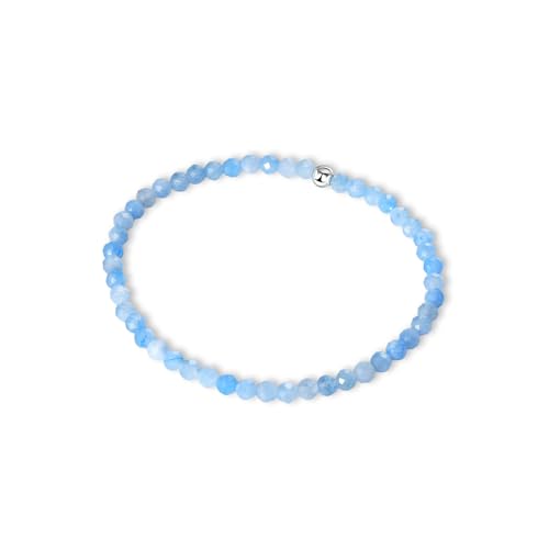 Candyfancy Edelstein Armband mit 4mm Silber 925 Perlen Echtes Naturstein Armband Damen Natürliche Echte Aquamarine Steine Perlenarmband Länge 18cm von Candyfancy