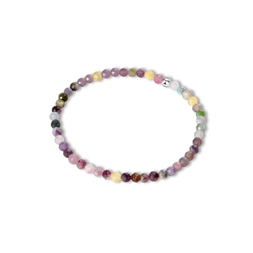 Candyfancy Edelstein Armband mit 4mm Silber 925 Perlen Echtes Naturstein Armband Damen Natürliche Echte Tourmaline Steine Perlenarmband Länge 18cm von Candyfancy