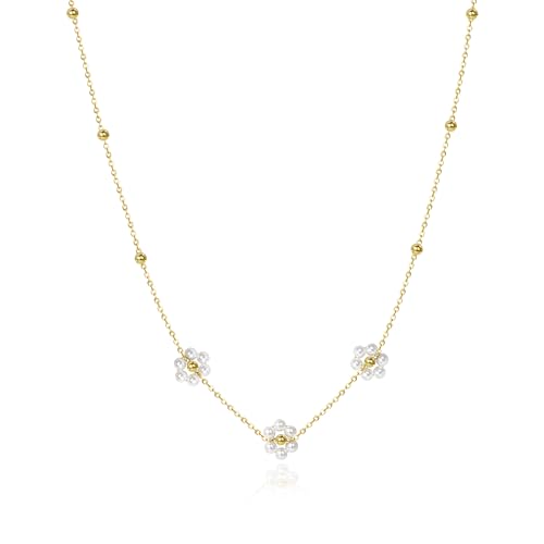 Candyfancy Gänseblümchen Kette Perlenkette Blumen Anhänger Choker Halskette für Damen Mädchen, 40+5 cm, 3 Blume Candyfancy Gänseblümchen Kette Perlenkette Blumen Anhänger Choker Halskette für Damen Mädchen, 40+5 cm, 3 Blume von Candyfancy