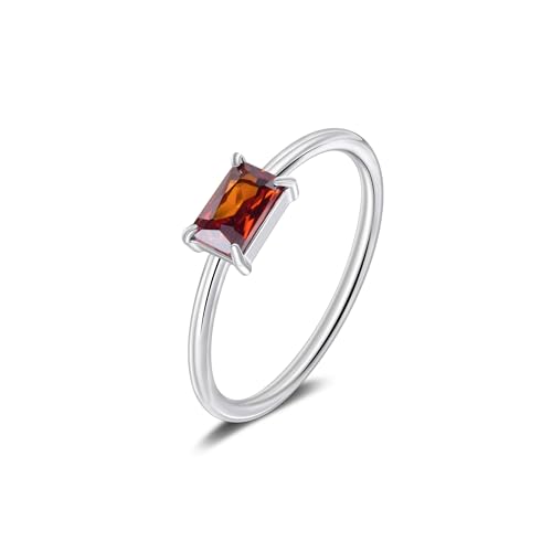 Candyfancy Geburtsstein Ringe Silber für Damen Stapelbarer Ring für Frauen Mädchen Verlobungsring Versprechensringe Daumenring mit Granat Stein Größe 52 von Candyfancy