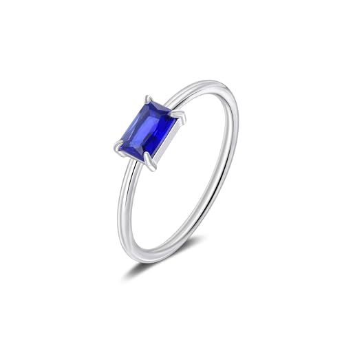 Candyfancy Geburtsstein Ringe Silber für Damen Stapelbarer Ring für Frauen Mädchen Verlobungsring Versprechensringe Daumenring mit Saphir Stein Größe 57 von Candyfancy