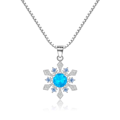 Candyfancy Halskette Schneeflocken Damen Silber 925 Kette mit Schneeflocken Anhänger für Frauen und Mädchen Blau Kristall Zirkonia Halskette Kistenkette, Schmuck Geschenk zum Weihnachten von Candyfancy