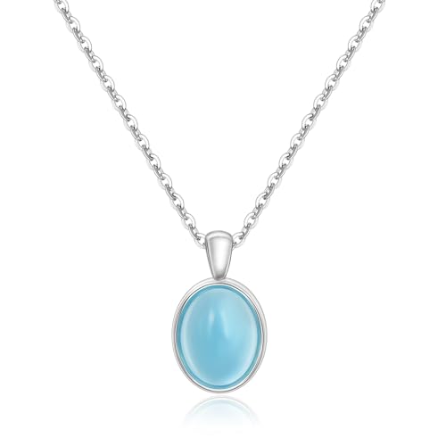 Candyfancy Halskette Silber 925 mit Anhänger, Damen Kette mit Aquamarin Anhänger Silberkette Geschenk für Frauen Freundin von Candyfancy